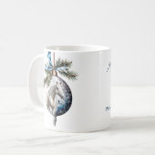 青エレガント色のクリスマス白馬馬馬馬競馬場 コーヒーマグカップ (正面左)