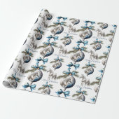 青エレガント色のクリスマス白馬馬馬馬競馬場 ラッピングペーパー (アンロールド)