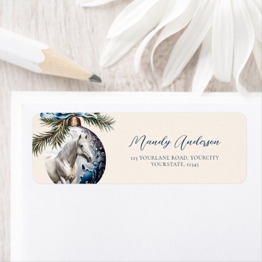 青エレガント色のクリスマス白馬馬馬馬競馬場 ラベル (インサイチュ)