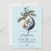 青エレガント色のクリスマス白馬馬馬馬競馬場 招待状 (正面)