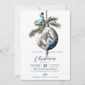 青エレガント色のクリスマス白馬馬馬馬競馬場 招待状 (正面)
