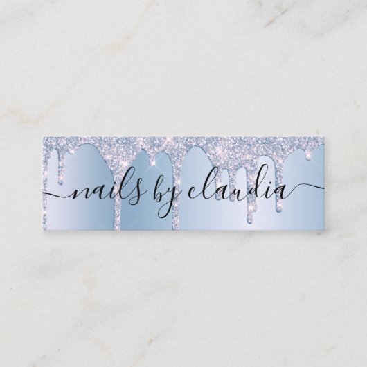 青エレガント色のグリッタードスタイリッシュリップ爪、 ネイル スキニー名刺 (正面)