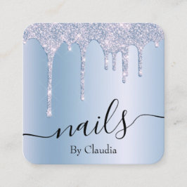 青エレガント色のグリッタードスタイリッシュリップ爪、 ネイル スクエア名刺