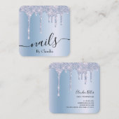 青エレガント色のグリッタードスタイリッシュリップ爪、 ネイル スクエア名刺 (正面/裏面)