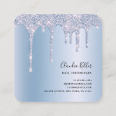 青エレガント色のグリッタードスタイリッシュリップ爪、 ネイル スクエア名刺 (裏面)