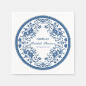 青エレガント色のシノイビクトリアンセ中国のリーフローラ スタンダードカクテルナプキン (正面)