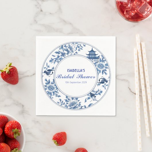 青エレガント色のシノイビクトリアンセ中国のリーフローラ スタンダードカクテルナプキン (インサイチュ)