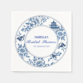 青エレガント色のシノイビクトリアンセ中国のリーフローラ スタンダードカクテルナプキン (正面)