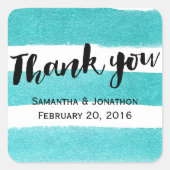 青エレガント色のストライプ結婚 スクエアシール (正面)