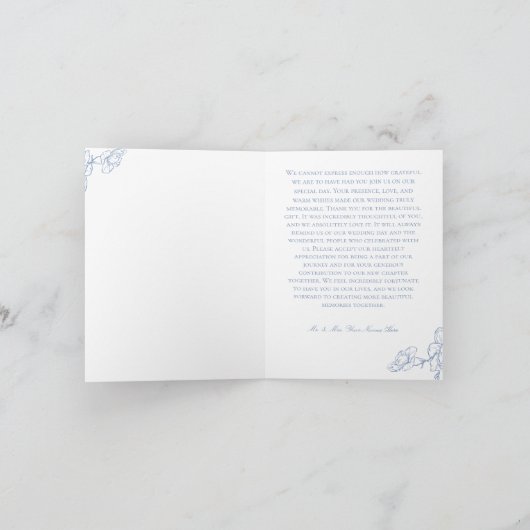 青エレガント色のチノイスリーの鳥とクレスト結婚のThan サンキューカード (内部)