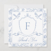 青エレガント色のチノイスリーバード&クレスト結婚ズ サンキューカード (正面)