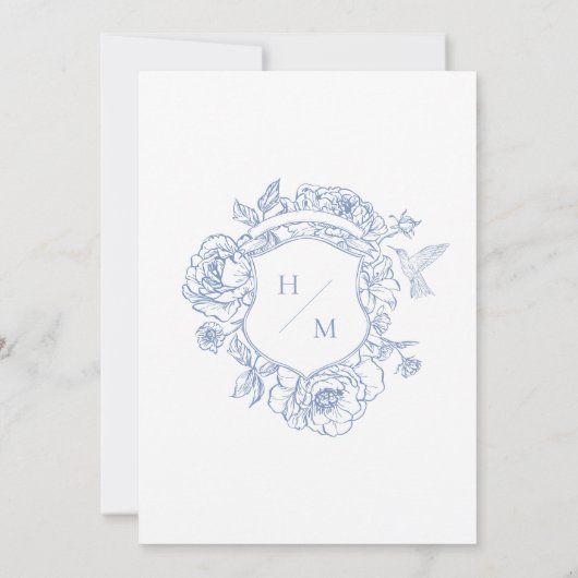 青エレガント色のチノイスリーバード&クレスト結婚ズ 招待状 (裏面)