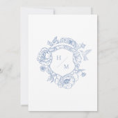 青エレガント色のチノイスリーバード&クレスト結婚ズ 招待状 (裏面)