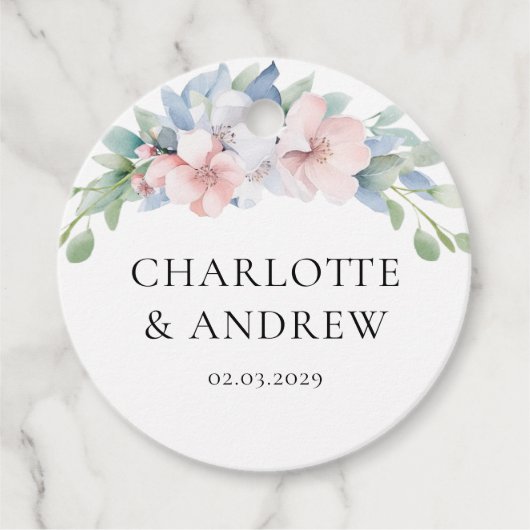 青エレガント色のピンクの結婚花 フェイバータグ (正面)