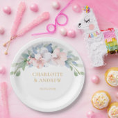 青エレガント色のピンクの結婚花 ペーパープレート (パーティー)