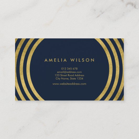 青エレガント色のフェイク金ゴールド丸み線の幾何学的イベント 名刺 (裏面)