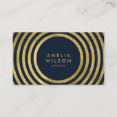 青エレガント色のフェイク金ゴールド丸み線の幾何学的イベント 名刺 (正面)