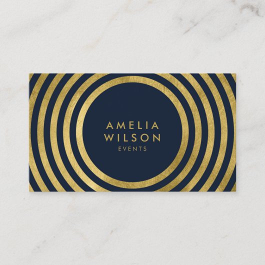 青エレガント色のフェイク金ゴールド丸み線の幾何学的イベント 名刺 (正面)