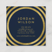 青エレガント色のフェイク金ゴールド丸み線ジオメトリ スクエア名刺 (裏面)