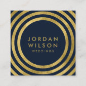 青エレガント色のフェイク金ゴールド丸み線ジオメトリ スクエア名刺 (正面)