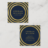 青エレガント色のフェイク金ゴールド丸み線ジオメトリ スクエア名刺 (正面/裏面)