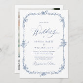 青エレガント色のフランスのバラ庭園の結婚式QRコード 招待状 (正面/裏面)