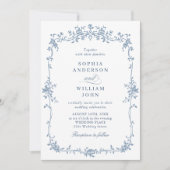 青エレガント色のフランスのバラ庭園の結婚式QRコード 招待状 (正面)