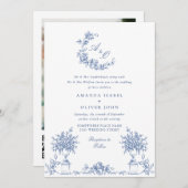 青エレガント色のフランスのバラ庭園の結婚式QRコード 招待状 (正面/裏面)