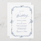 青エレガント色のフランスのバラ庭園の結婚式QRコード 招待状 (正面/裏面)