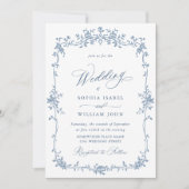 青エレガント色のフランスのバラ庭園の結婚式QRコード 招待状 (正面)