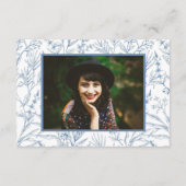 青エレガント色のフランスのフローラバルミツワーRSVPカード エンクロージャーカード (裏面)