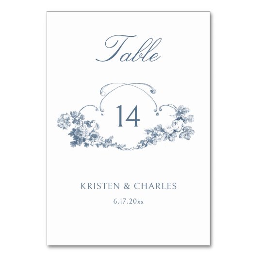 青エレガント色のフランスのフローラcrestテーブル番号 テーブルナンバー (正面)