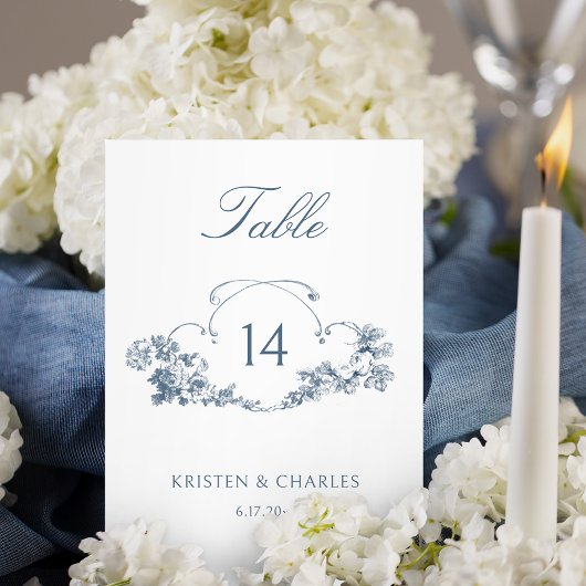 青エレガント色のフランスのフローラcrestテーブル番号 テーブルナンバー