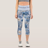 青エレガント色のフローラの夏のパターン。 カプリレギンス (正面)