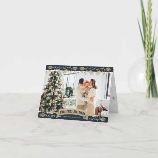 青エレガント色の宗教写真クリスマス恵み シーズンカード (正面)