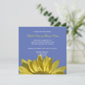 青エレガント色の明るいヒマワリ、結婚式の招待 招待状 (スタンド正面)