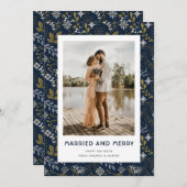 青エレガント色の植物結婚したと写メリー真 シーズンカード (正面/裏面)