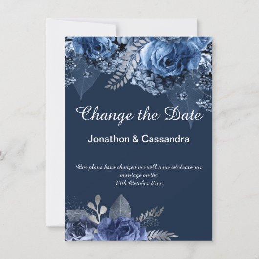 青エレガント色の海軍のフローラ縁どが日付を変更 (正面)