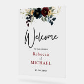 青エレガント色の海軍ブルゴーニュの花が結婚歓迎 アクリルサイン (傾斜)