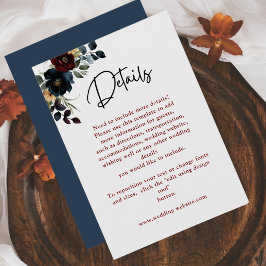 青エレガント色の海軍ブルゴーニュ結婚ーの花の詳細 エンクロージャーカード