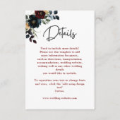 青エレガント色の海軍ブルゴーニュ結婚ーの花の詳細 エンクロージャーカード (正面)