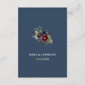 青エレガント色の海軍ブルゴーニュ結婚ーの花の詳細 エンクロージャーカード (裏面)