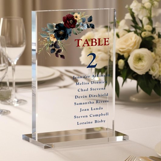 青エレガント色の海軍ブルゴーニュ結婚ーの花 アクリルサイン