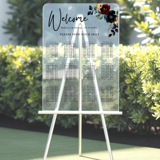 青エレガント色の海軍ブルゴーニュ結婚ーの花 アクリルサイン