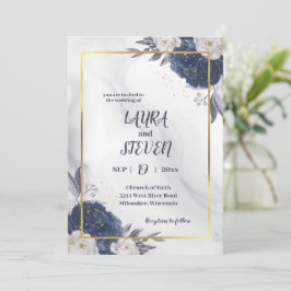 青エレガント色の牡丹が一つ一つ結婚に 招待状