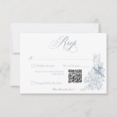 青エレガント色の珍重自然&バ結婚リズQR 出欠カード (正面)