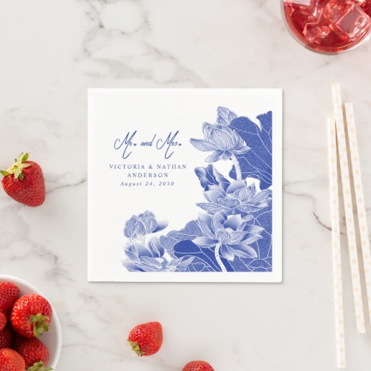 青エレガント色の白い支色家のミセス結婚ズ スタンダードカクテルナプキン (インサイチュ)