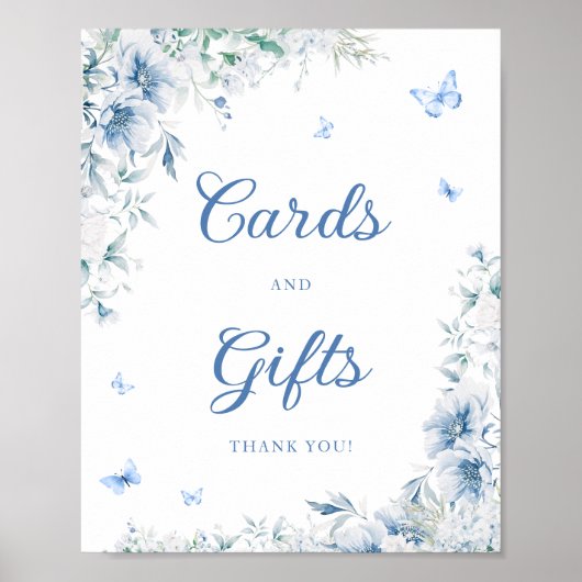 青エレガント色の白い陶器のカードとギフト ポスター (正面)