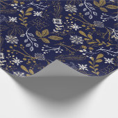 青エレガント色の白い黄色い植物の模様 ラッピングペーパー (角)