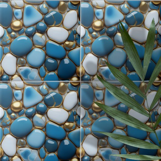青エレガント色の白と金ゴールドアクセントの小石 タイル